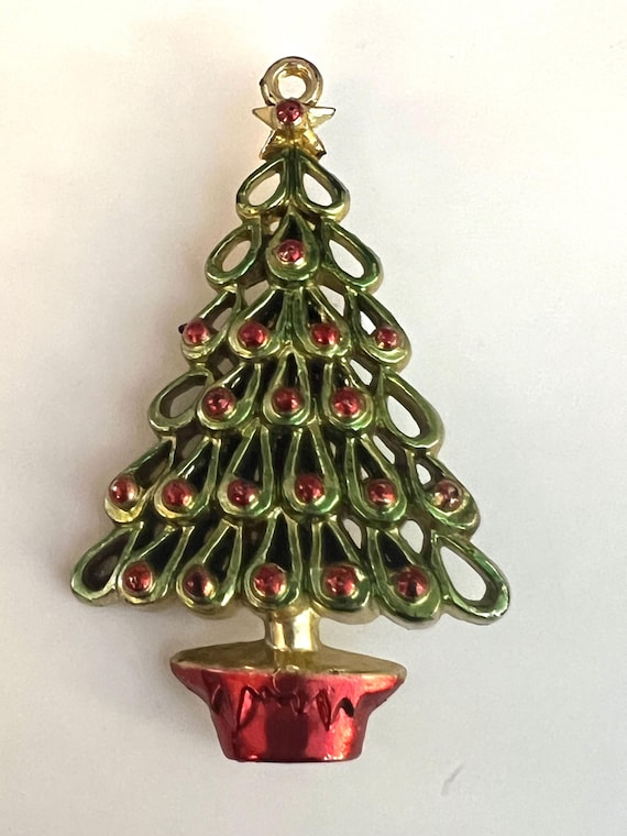Mid Century Modern Christmas Tree Pin Brooch, 1950s Hong Kong Plastic