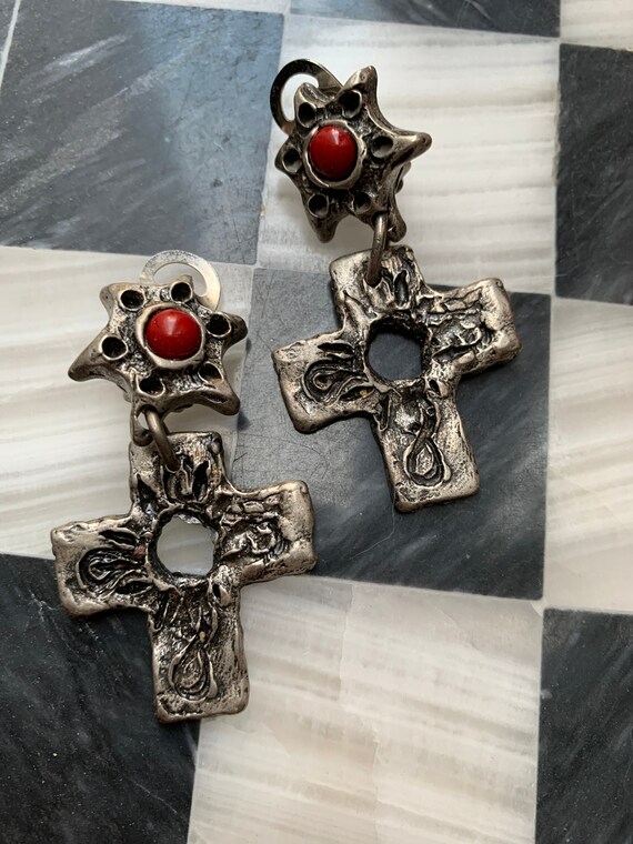 Gothic Cross Dangles, Material Girl   90s Glamour Jewelry, video babe glamour grunge Statement Earrings