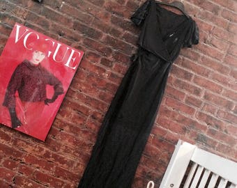 Vintage CHANEL slinky Black Dress, Knit & Lace Sexy 90s Maxi Gown, Celebrity Pre Owned, Paris France Designer Hollywood Red Carpet Dress