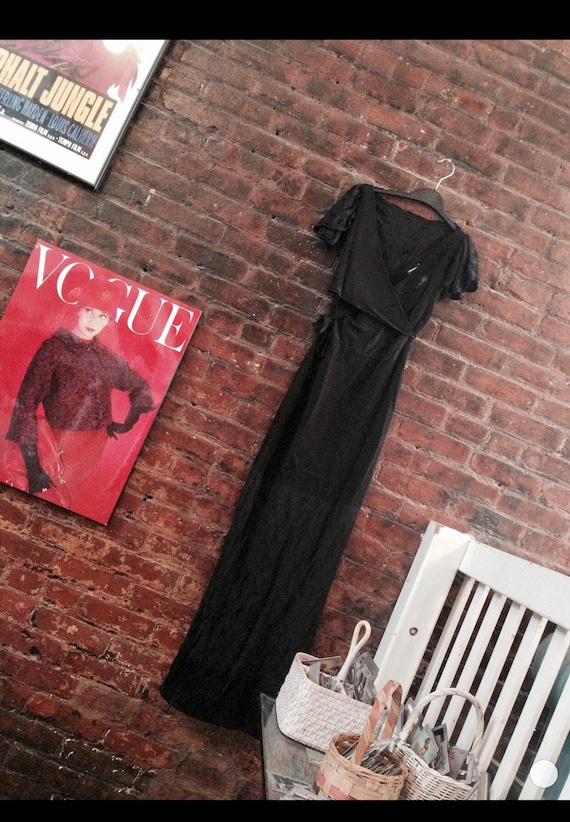 Vintage CHANEL slinky Black Dress, Knit & Lace Sexy 90s Maxi Gown, Celebrity Pre Owned, Paris France Designer Hollywood Red Carpet Dress