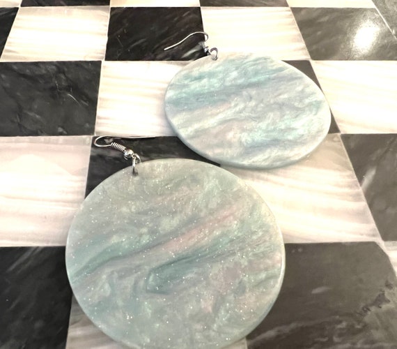 Y2K Sparkly Sky Blue Disc Statement Earrings - image 4