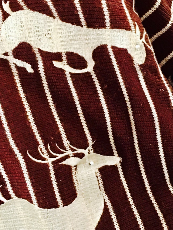 Vintage brown pinstriped Reindeer Sweater, V neck… - image 4