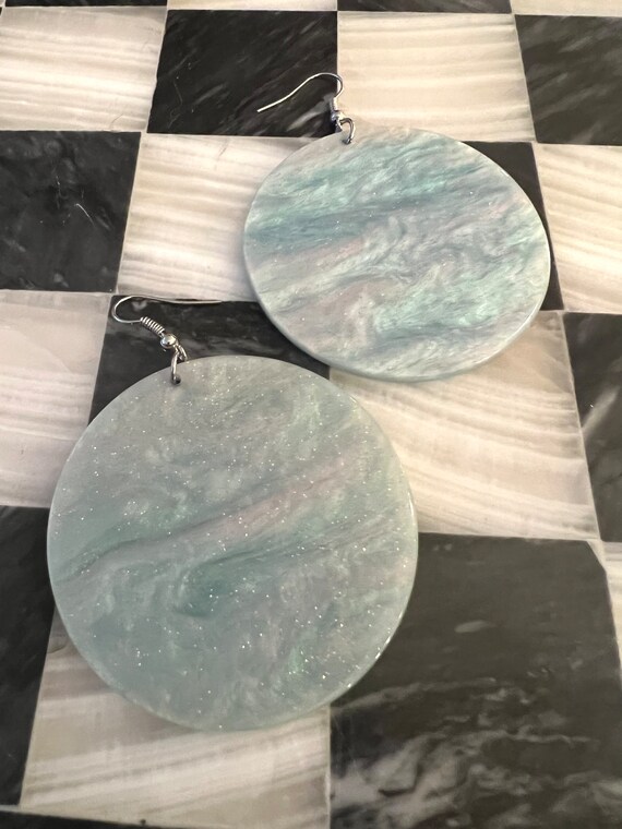 Y2K Sparkly Sky Blue Disc Statement Earrings - image 8