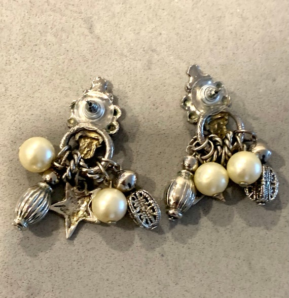 Boucles D'oreilles Vintage Art Nouveau Pendantes - Doré Et Verre - Fait Main, Occasion