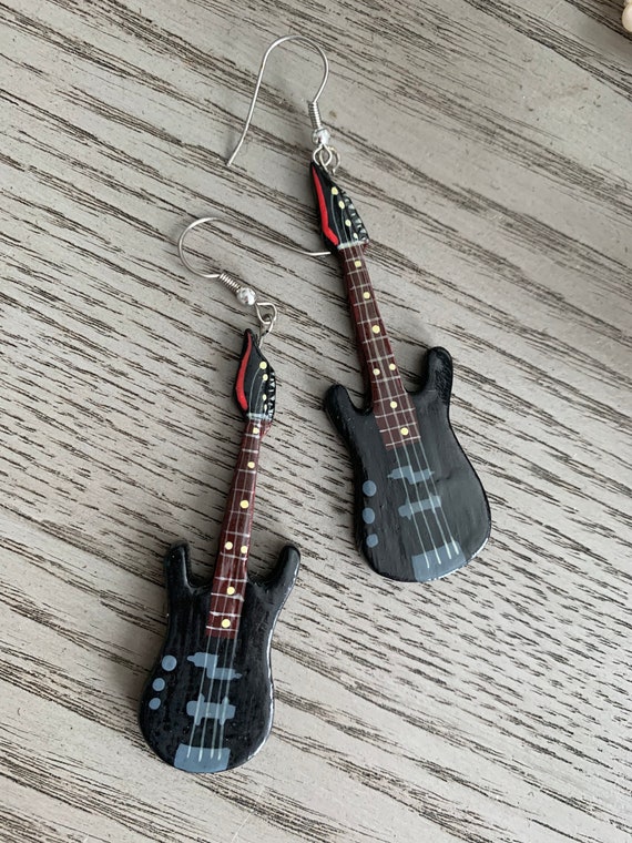 Punky Guitar Dangles, Vintage Artisan Hand Carved… - image 6