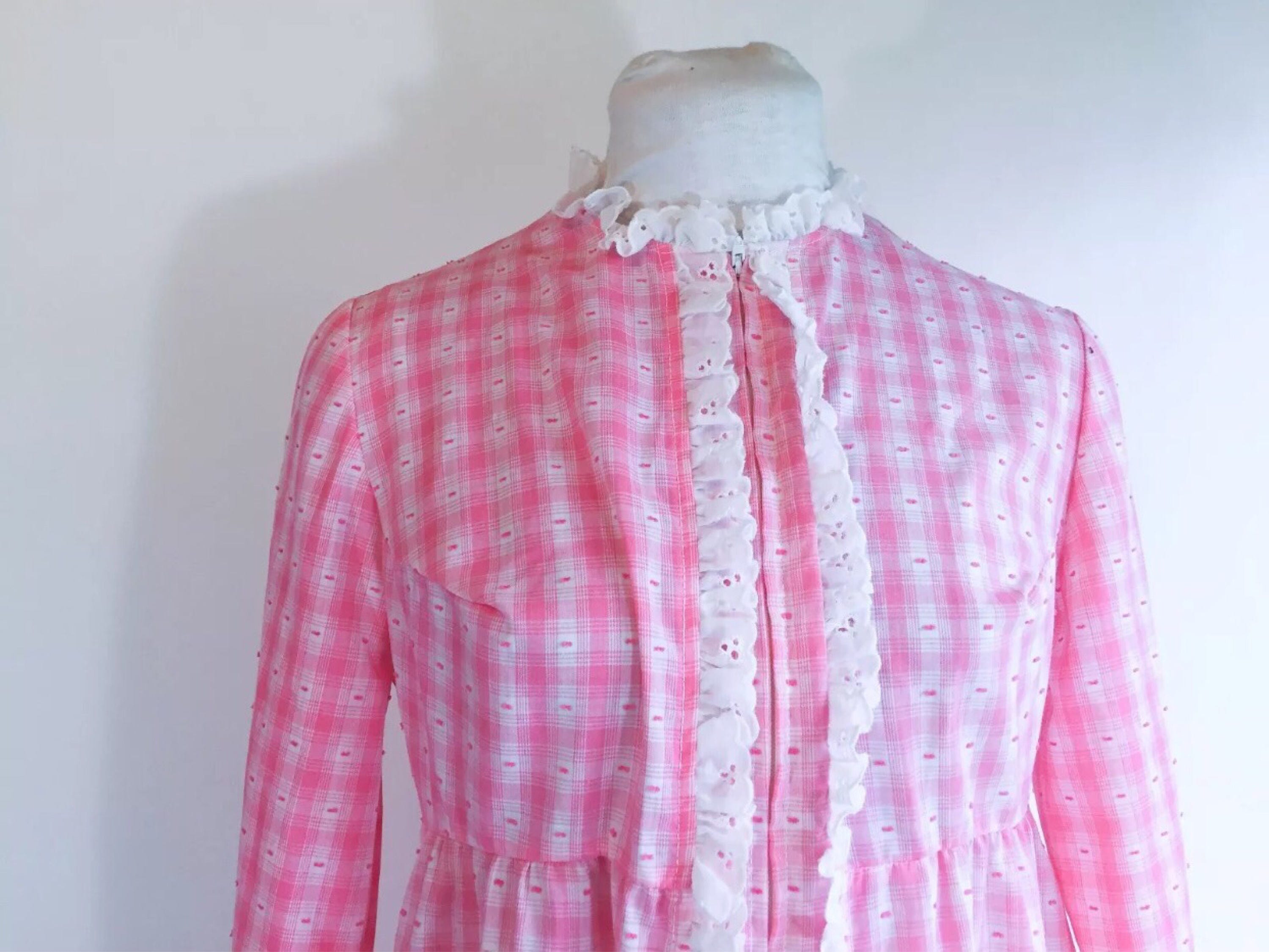 Vintage Lanz of Salzburg Pink Gingham & White Eyelet trim Nightgown ...