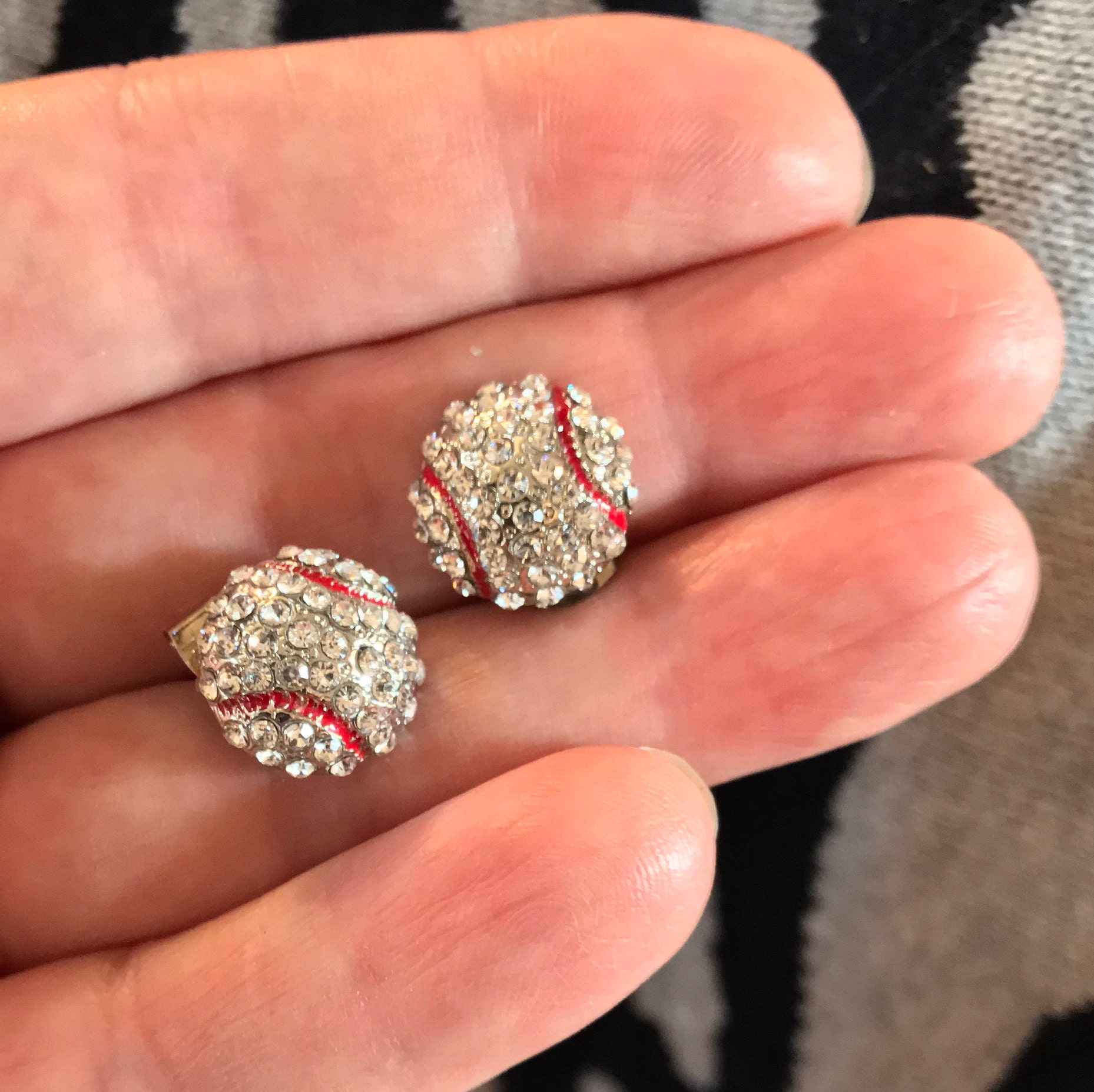 Rhinestone Baseball Earring, Sporty Studs