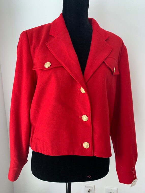 Bill Blass Cherry Red Bomber with Preppy Gold But… - image 3