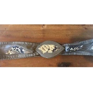 Vintage 80&#39;s 90&#39;s Couture Snakeskin Belt, Taupe Leather / Black Cream Wrap Sash size M