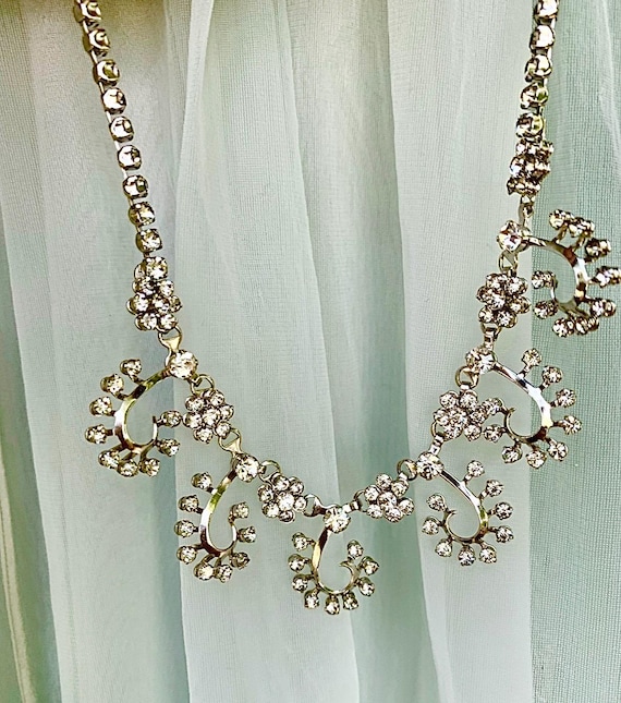 Art Deco Floral Swirls Rhinestone Choker, Hollywood Regency Statement Necklace, Prom Jewelry, Sweet Sixteen Gift for her