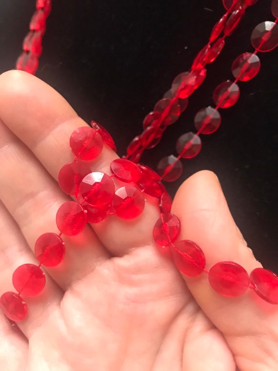 Terrific Mid century Clear Red Faceted  Long Mult… - image 10
