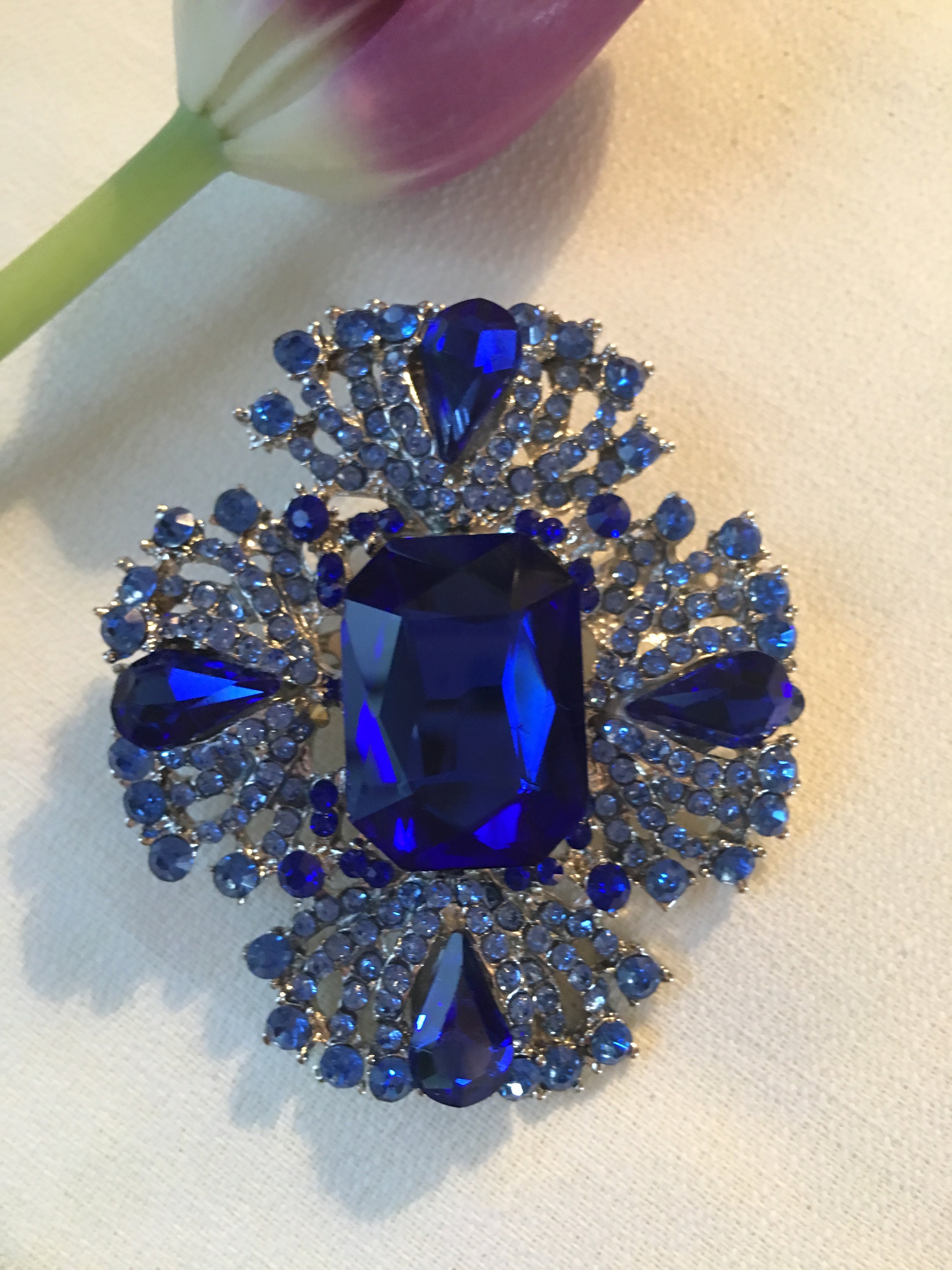 Gorgeous Royal Blue Rhinestone Maltese Style Brooch, Now Trending ...