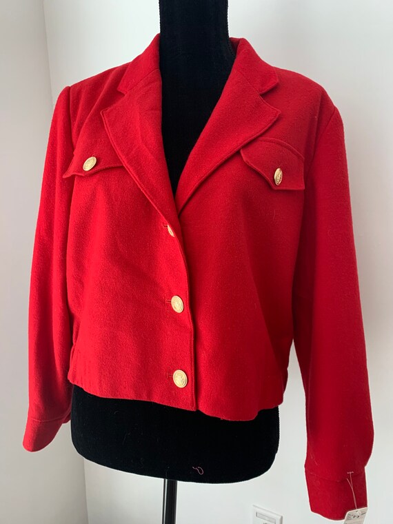 Bill Blass Cherry Red Bomber with Preppy Gold But… - image 9