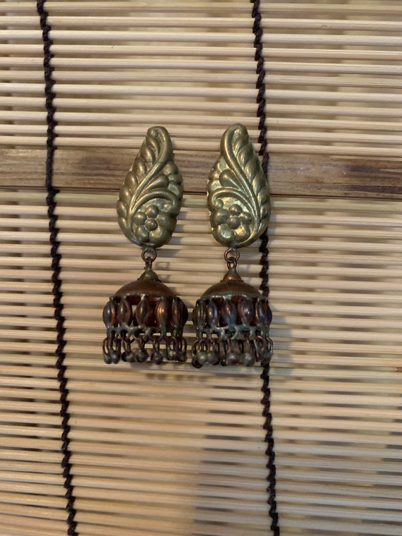 Vintage Boho Art Nouveau Fringy Statement Earrings - image 4