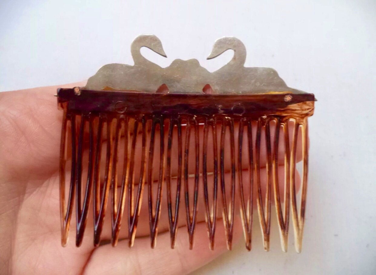 Vintage Brass & Abalone Swans ornamental hair comb