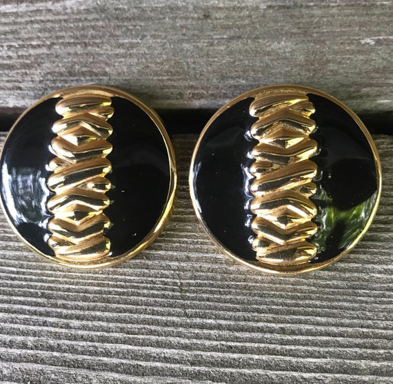 Black Enamel 80s Art Deco Modernist Statement Earrings