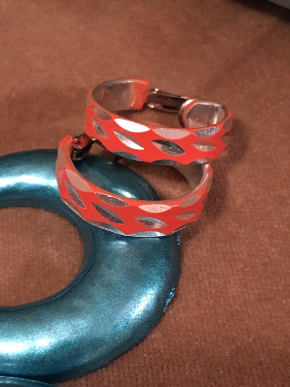 Orange Aluminum Modernist Clip on Hoop Earrings, … - image 7