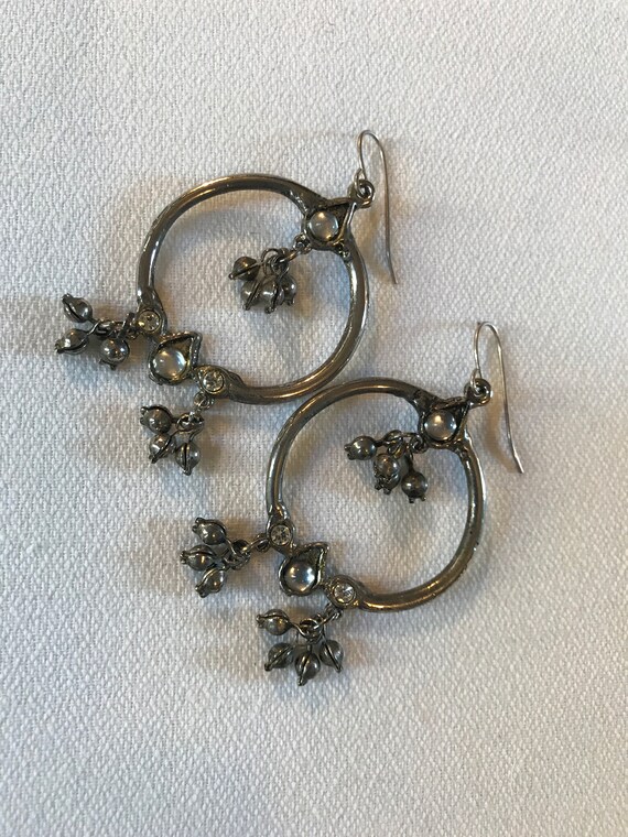 Beautiful Silvertone & Crystal Hoops, Chandelier … - image 1