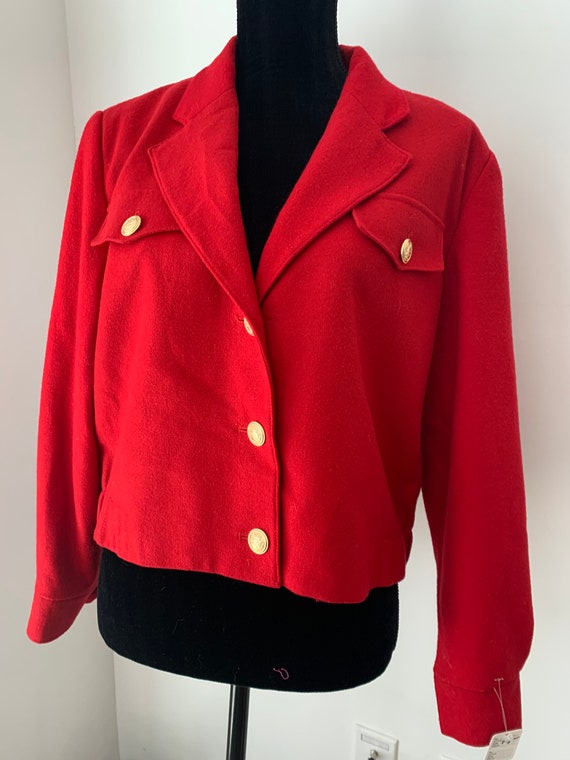 Bill Blass Cherry Red Bomber with Preppy Gold But… - image 8