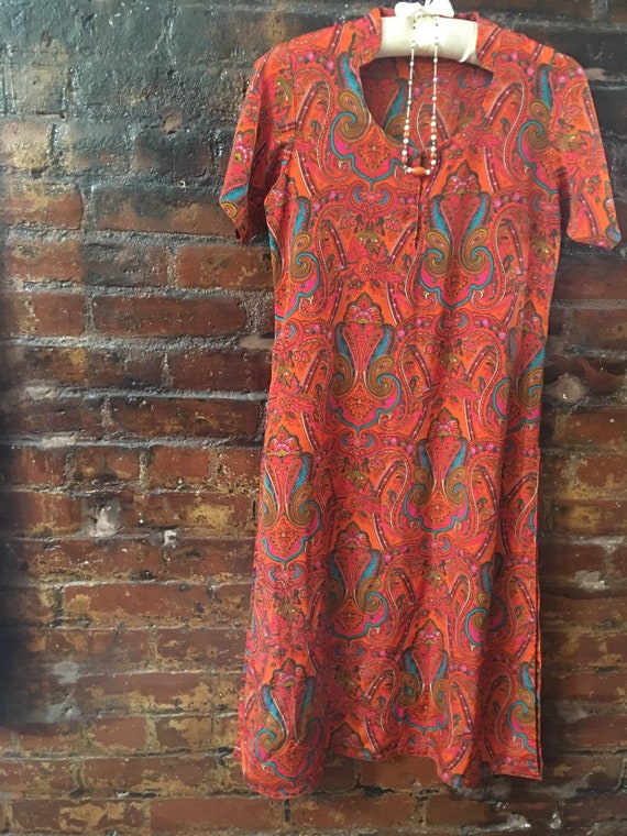 Vintage Orange Paisley Silk Dress, Handmade size … - image 5