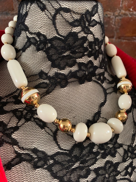 Vintage Trifari Vanilla Cream & Gold Geometric Choker Necklace