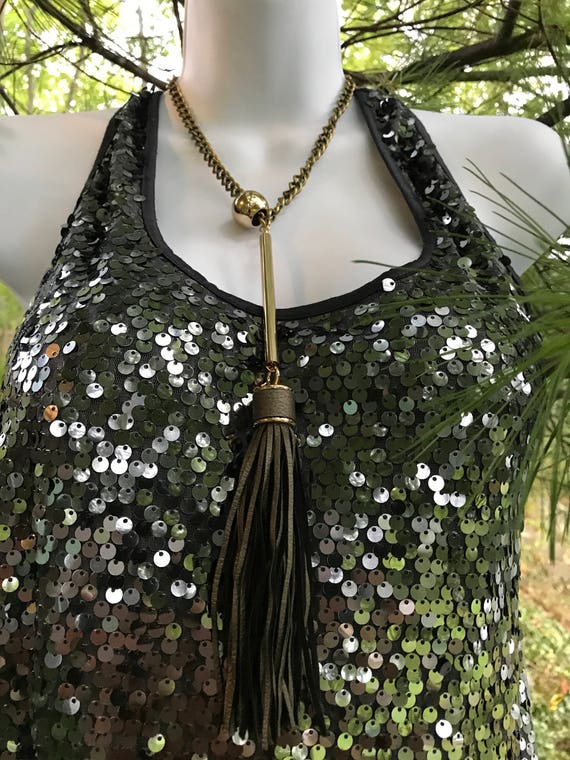 Golden Ball & Chain Sexy Pleather Tassel Necklace,