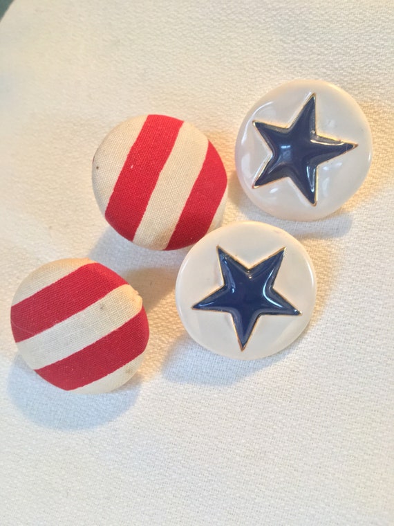 Rustic Americana Nautical Summer Button Earrings, 2 Pairs