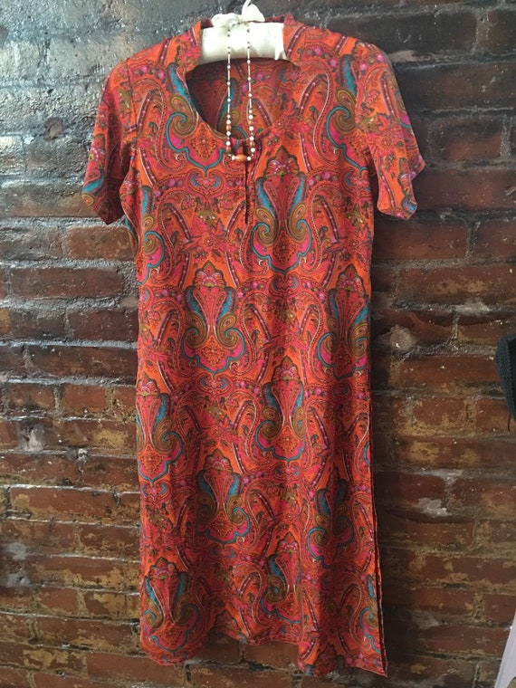 Vintage Orange Paisley Silk Dress, Handmade size … - image 9