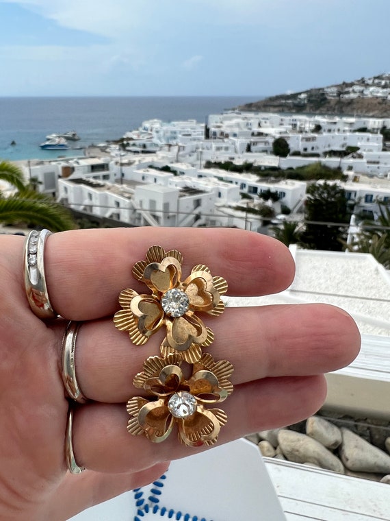 Antique Art Deco Golden Flower Screw Earrings wit… - image 10