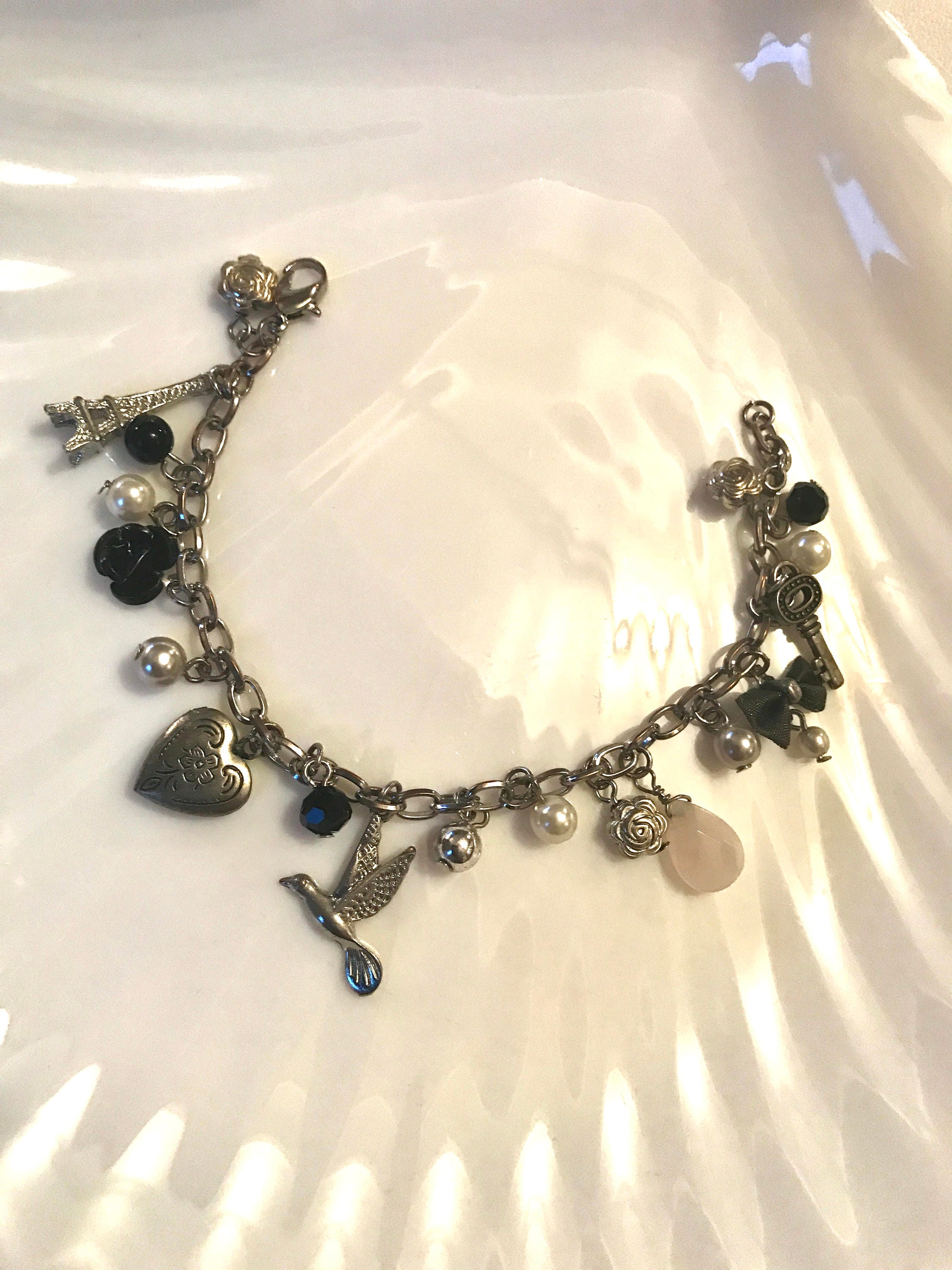 Cute Sweetheart Love Themed Charm Bracelet Eiffel Tower a 
