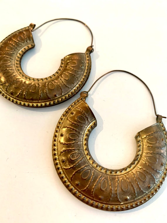 Vintage Boho Enamel Snake Brass Hoops, Big Bold 8… - image 8