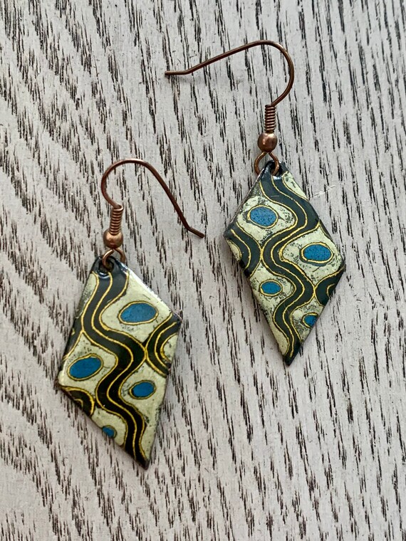 Trippy 70s Psychedelic Enamel Dangles, Hippie Sta… - image 6