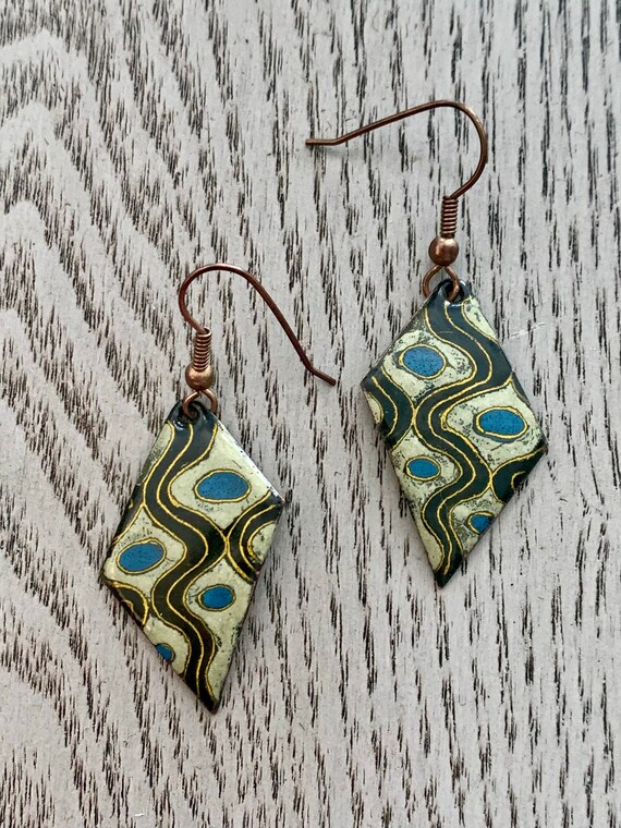 Trippy 70s Psychedelic Enamel Dangles, Hippie Sta… - image 10