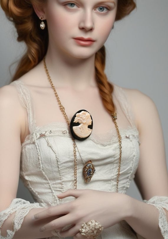 A small Mid Century Black & White Plastic Composite vintage Victorian Style Brooch Pin