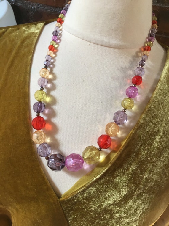 Vintage Lucite Acrylic Crystal Rainbow Necklace, Faceted Acrylic Gem Beaded Statement Necklace,Cheerful Colorful Beads,Vintage Pride Bling
