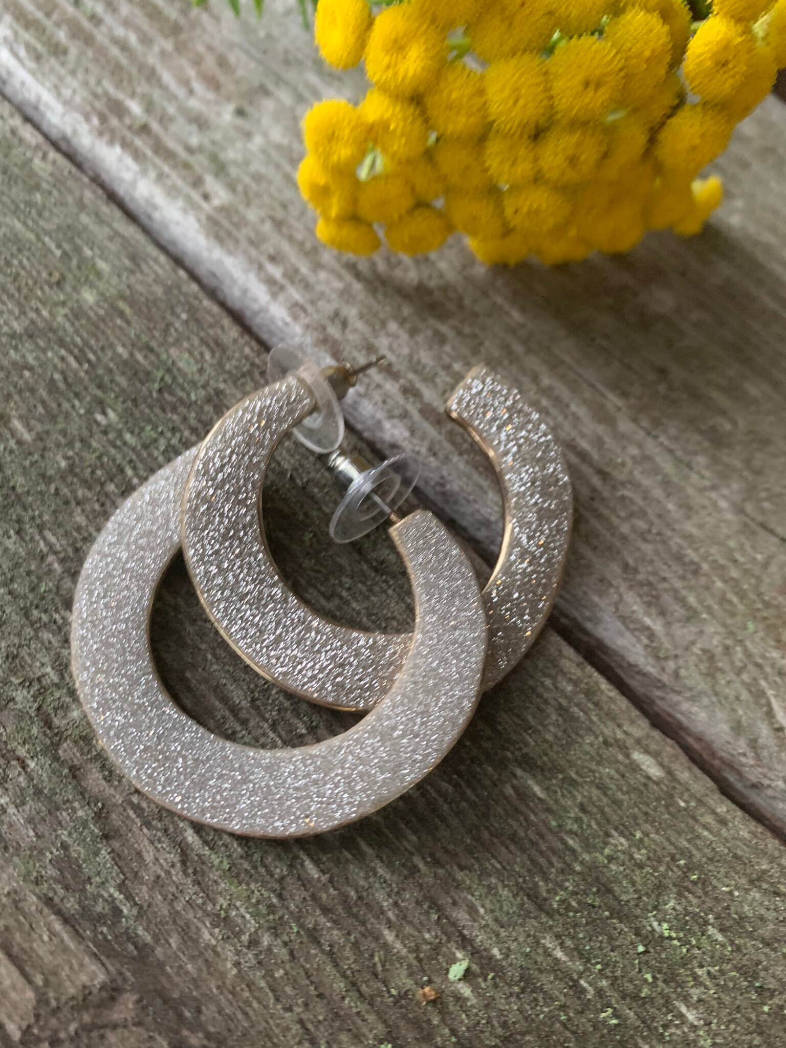 Vintage Diamond Dust Abstract Modern Hoop Statement Earrings