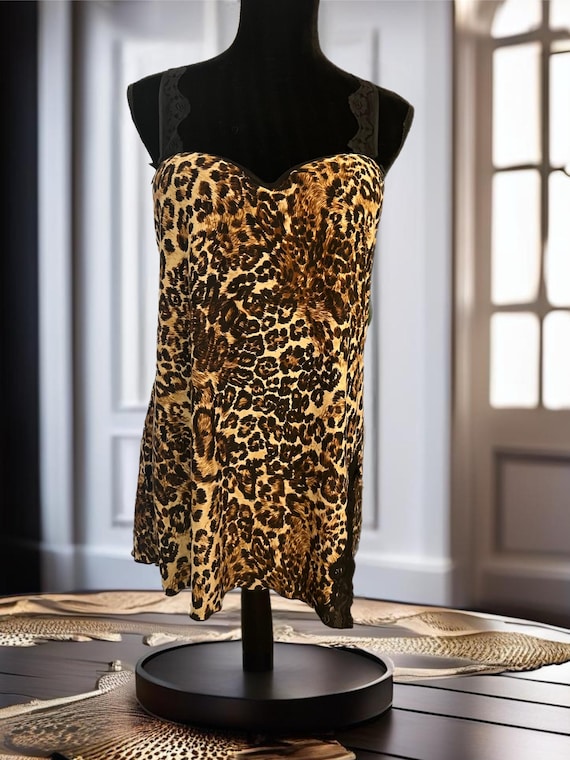 Vintage Leopard Teddy Cami Lingerie Set, Sexy Naughty Nighty, Size Large