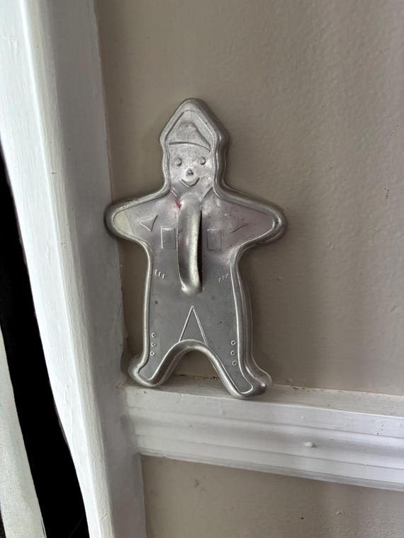 Vintage Aluminum Gingerbread Man Cookie Cutter set with Donkey Horse & Biscuit or sugar cookie stamp - Useful Cottage Country Kitchen Decor