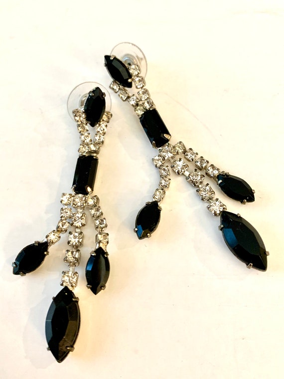 Ice and Black Rhinestone Dangles, Art Deco Glamour Jewelry Statement Earrings