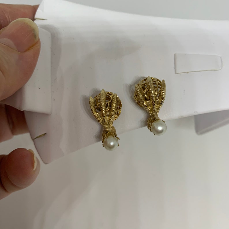Gothic Gargoyle Claw and Ball Pearl Statement Earrings Ornate Filigree Edwardian Victorian Regal Classic Clip ons