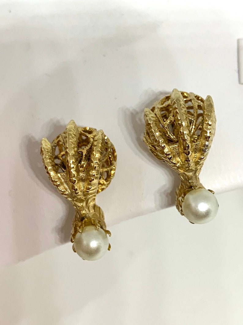 Gothic Gargoyle Claw and Ball Pearl Statement Earrings Ornate Filigree Edwardian Victorian Regal Classic Clip ons