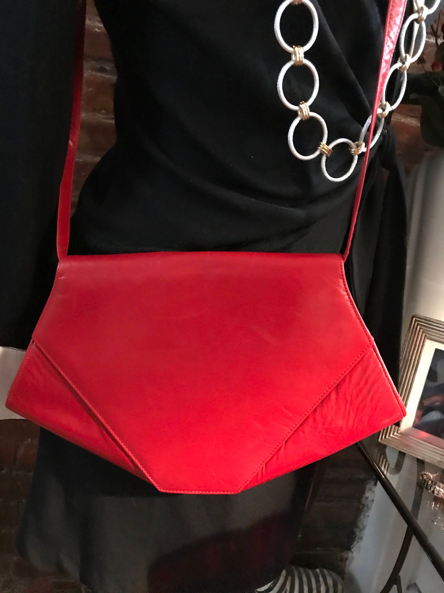 Lovely Vintage Charles Jourdan Red Leather Purse Shoulder Bag Crossbody