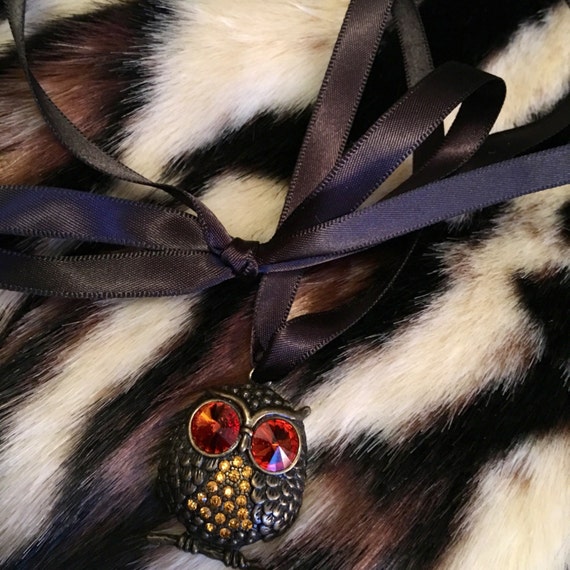 Bedazzled Gem Eyed Hooty Owl Pendant for Necklace