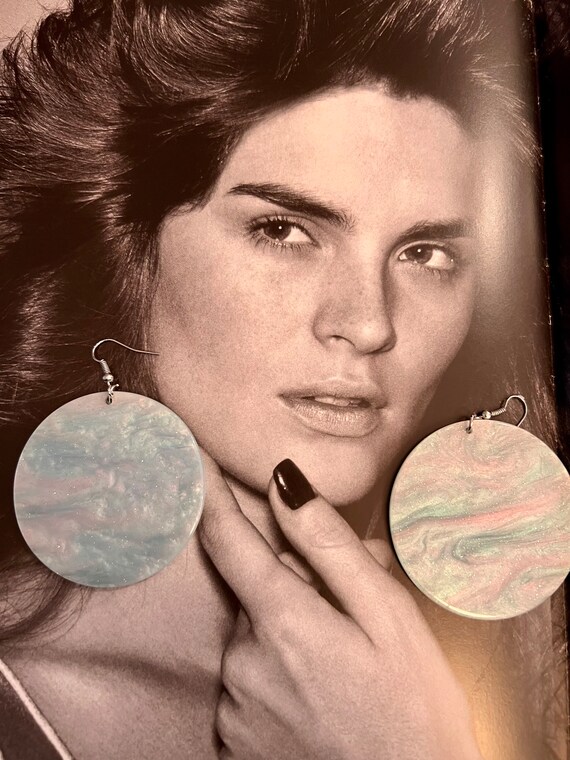 Y2K Sparkly Sky Blue Disc Statement Earrings - image 3