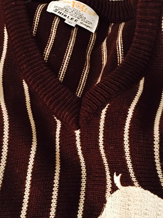 Vintage brown pinstriped Reindeer Sweater, V neck… - image 3