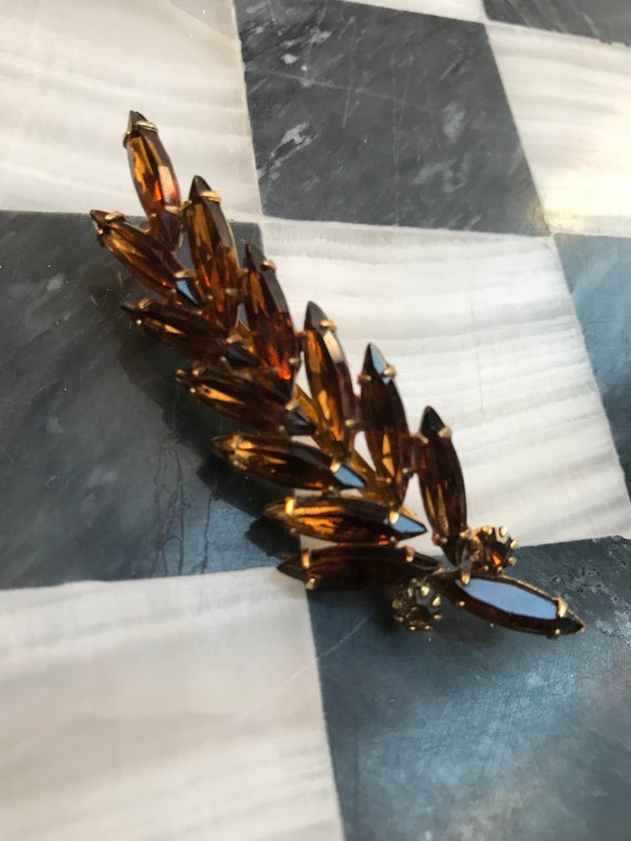 Vintage Root Beer Navette Julianna Leaf Frond Pin Brooch, Fierce Hollywood Regency Art Deco Uni Sex Lapel Pin, Perfect Accessory