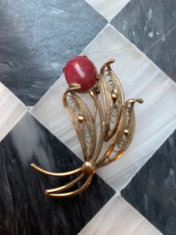 Vintage Mid-Century Filigree Stone Rose Lapel Pin: Elegant Boutonniere and Corsage Alternative
