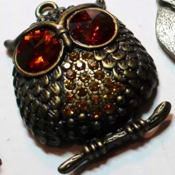 Bedazzled Gem Eyed Hooty Owl Pendant for Necklace