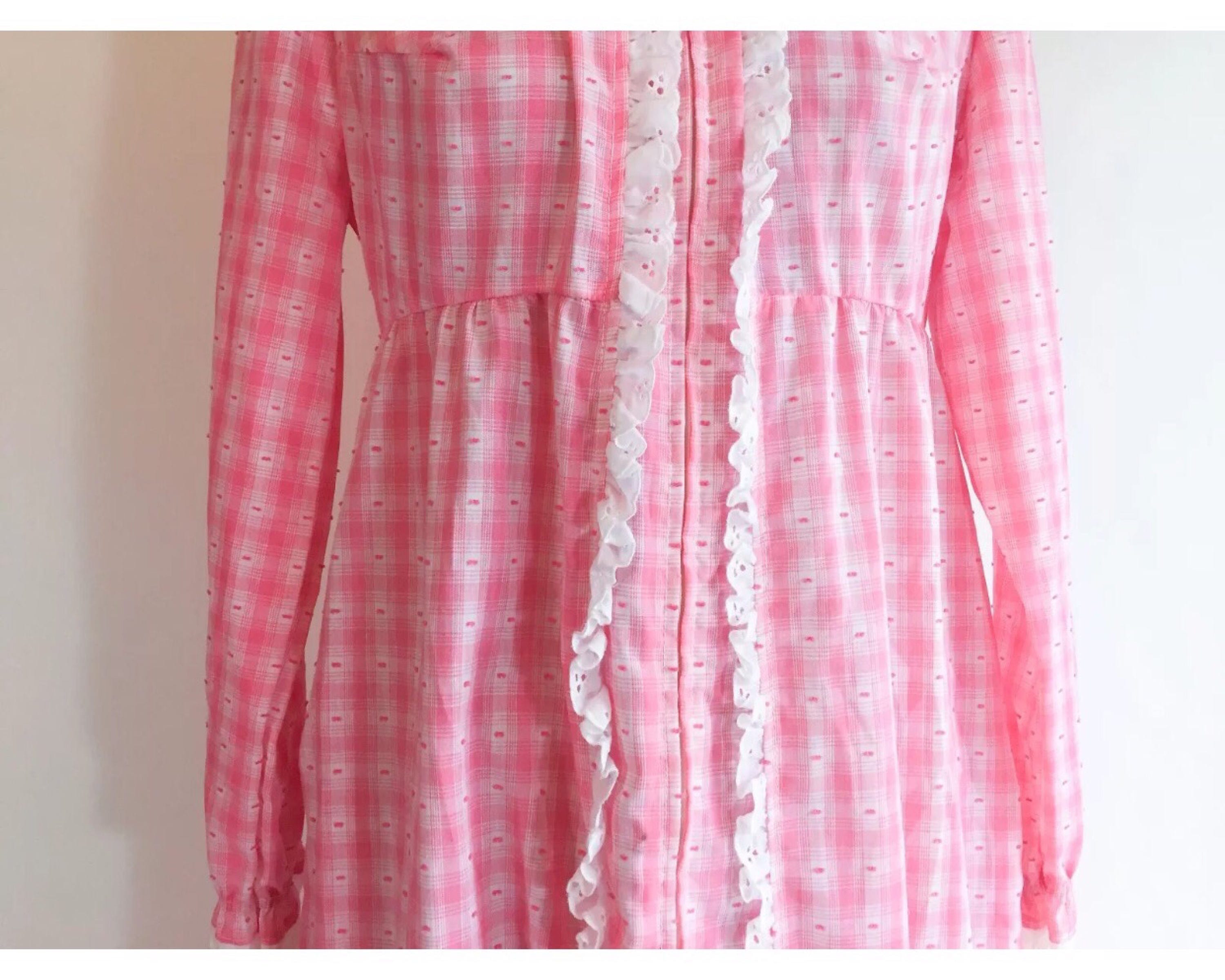 Vintage Lanz of Salzburg Pink Gingham & White Eyelet trim Nightgown ...