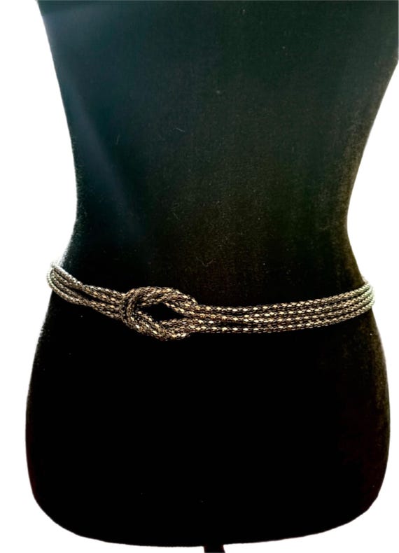 Deadstock 90s Gunmetal Mesh Knot Necklace Belt Set • Versatile 28" Y2K Bling with O-Ring Clasp • Industrial Grunge Glam • Bonus Earrings